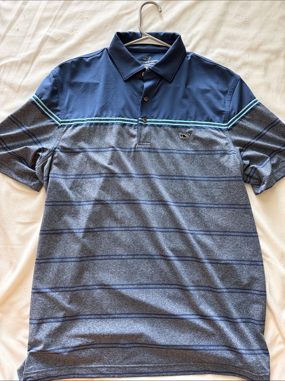 Vineyard Vines Men’s Navy and Heather Blue Stripe Polo